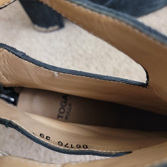 TOGA Pulla Black Suede Heeled Boots Booties EU 39 US 9 Zippered Buckle Cutout - Picture 5 of 10